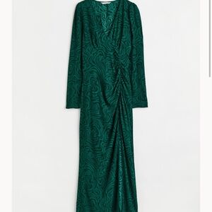 Green ruched slit dress